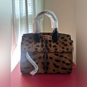 NWT Ferragamo Leopard Pony Hair The Studio Handbag, Never Been Worn